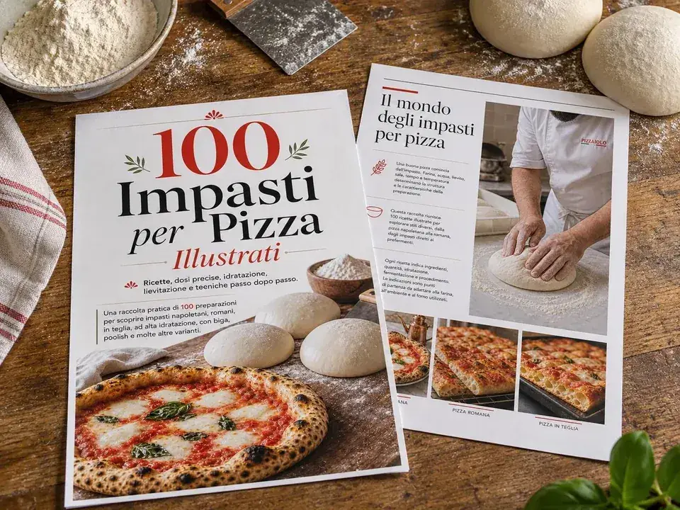 La copertina e l'introduzione della guida stampate in A4 su un tavolo con farina e panetti